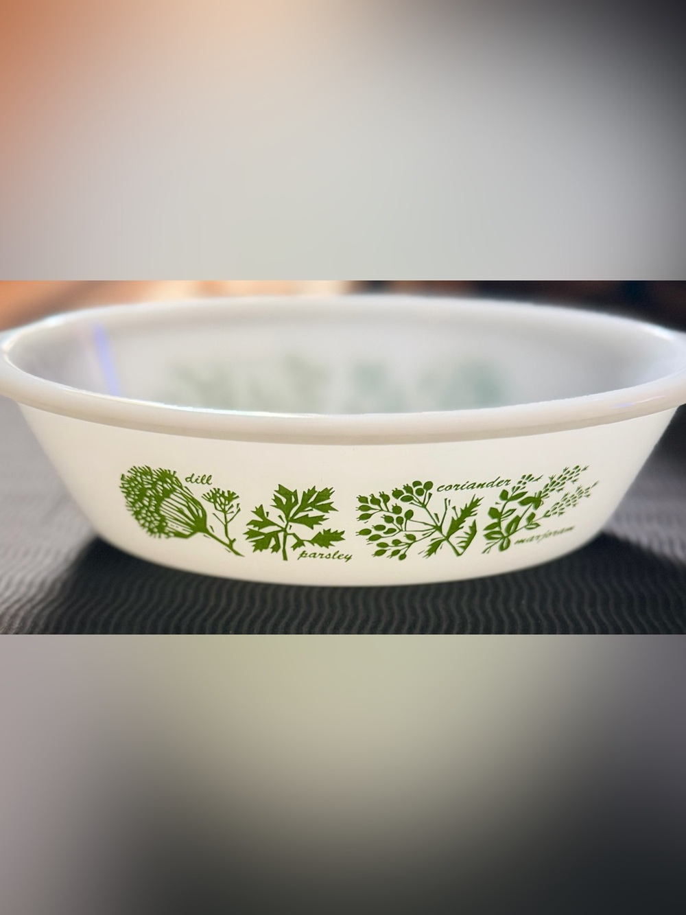 Glasbake Milk Glass Herb Garden Casserole Dish